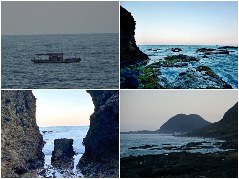 石門洞(March洞)的附近的景觀與海中的漁船