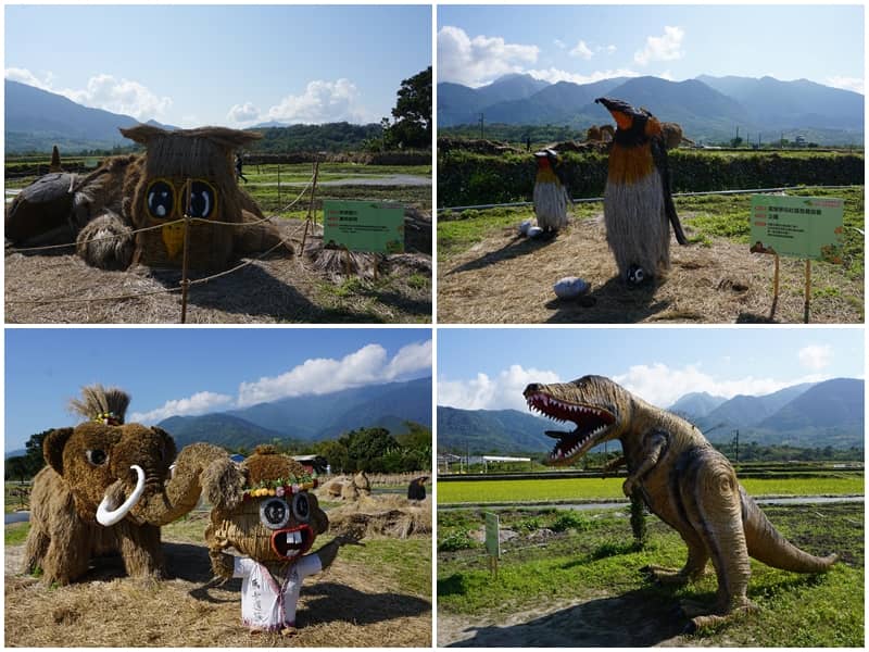 富里第二屆稻草藝術季的恐龍與企鵝