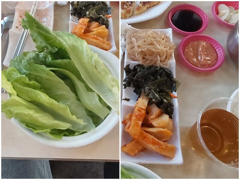 小飯館兒吃韓式自助鐵板的生菜與小菜