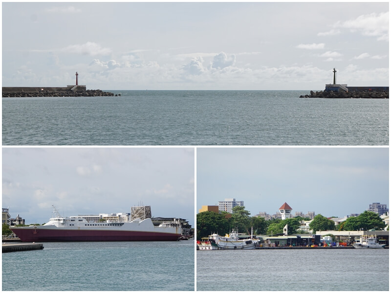漁光島觀海長堤看港灣、輪船與安平古堡