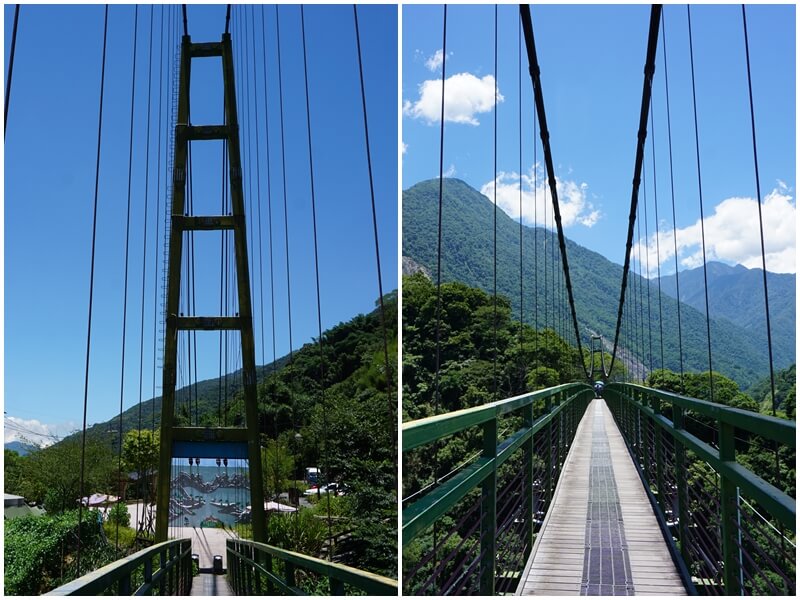 綠色的東埔吊橋與遠方美麗的高山