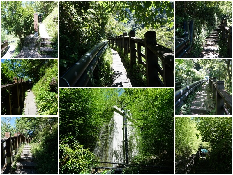 往東埔彩虹瀑布的階梯開始有很多支水管