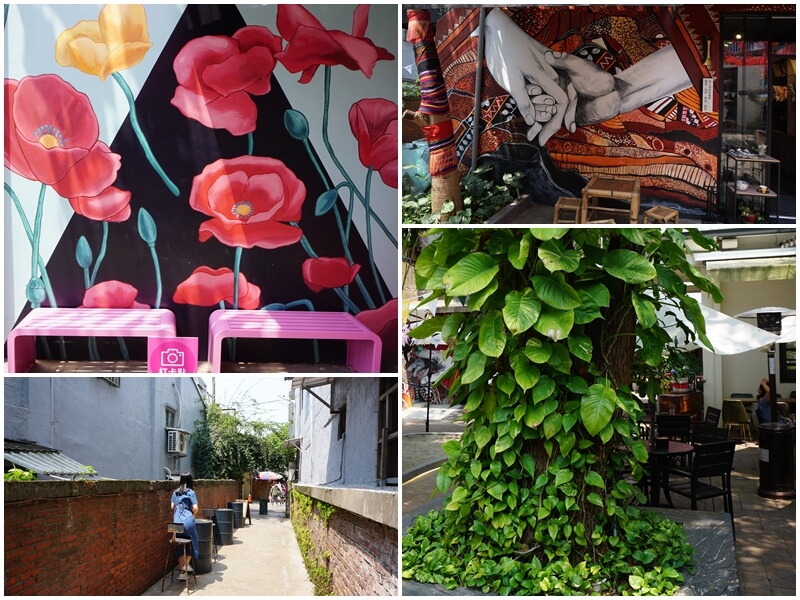 忠貞新村文化園區的罌粟花牆面圖案與罌粟花市集