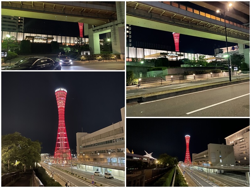穿過阪神高速3號的高架橋沒多久就可以看到神戶塔