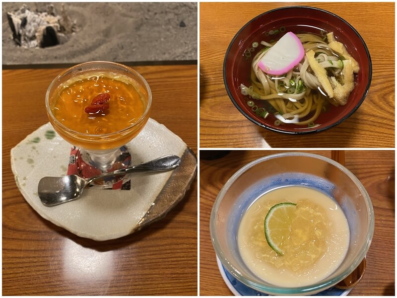 The local cuisine and desserts at Shin-Zuikyo Onsen Suspension Bridge Hotel