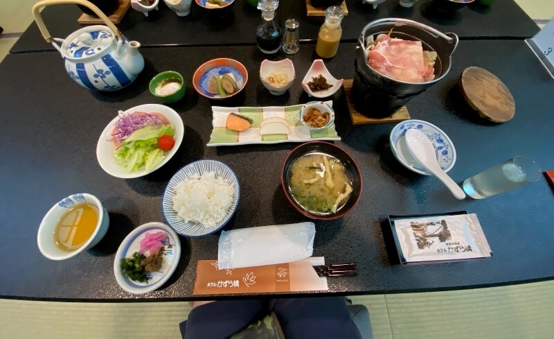 The breakfast at Shin-Zuikyo Onsen Suspension Bridge Hotel