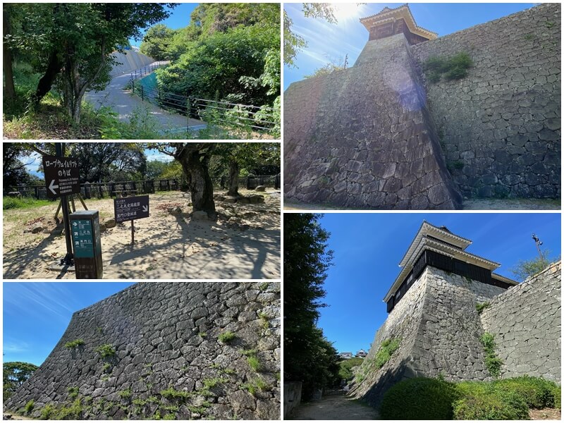 The towering stone walls of Matsuyama Castle