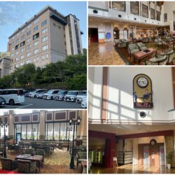 The exterior and 1F lobby of Hotel Tsubakikan