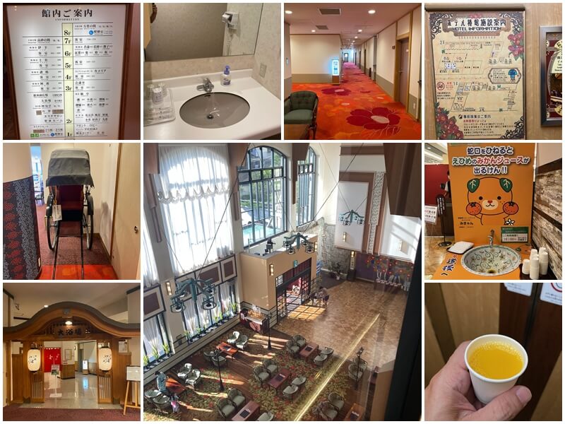 The interior facilities of Hotel Tsubakikan and complimentary orange juice