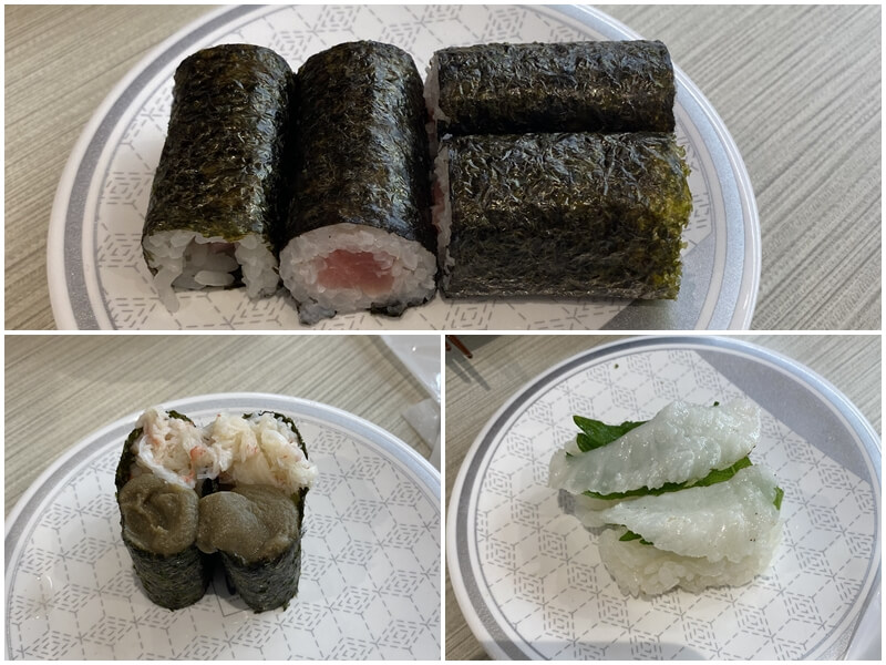 はま寿司 三島中央町店的鐵火卷與炙燒比目魚鰭邊肉