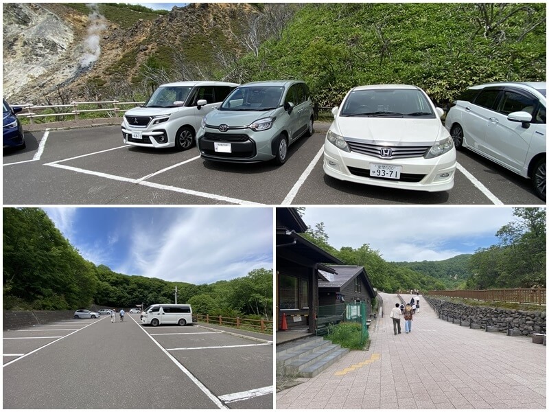 車子停在登別地獄谷的停車場