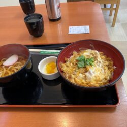 道の駅錦秋湖的雞肉雞蛋親仔丼加價升級烏龍麵套餐