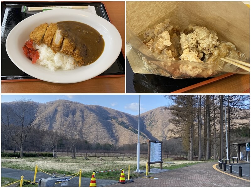 道の駅錦秋湖的白金豬雙層咖哩飯與炸雞塊定食
